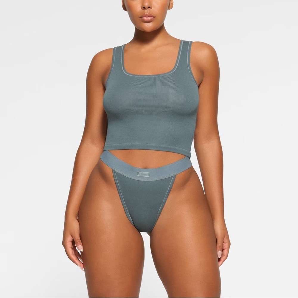 Blue/Gray Ribbed Tank Top
